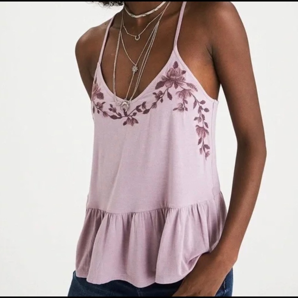 American Eagle Soft & Sexy Purple Floral Embroidered Tank